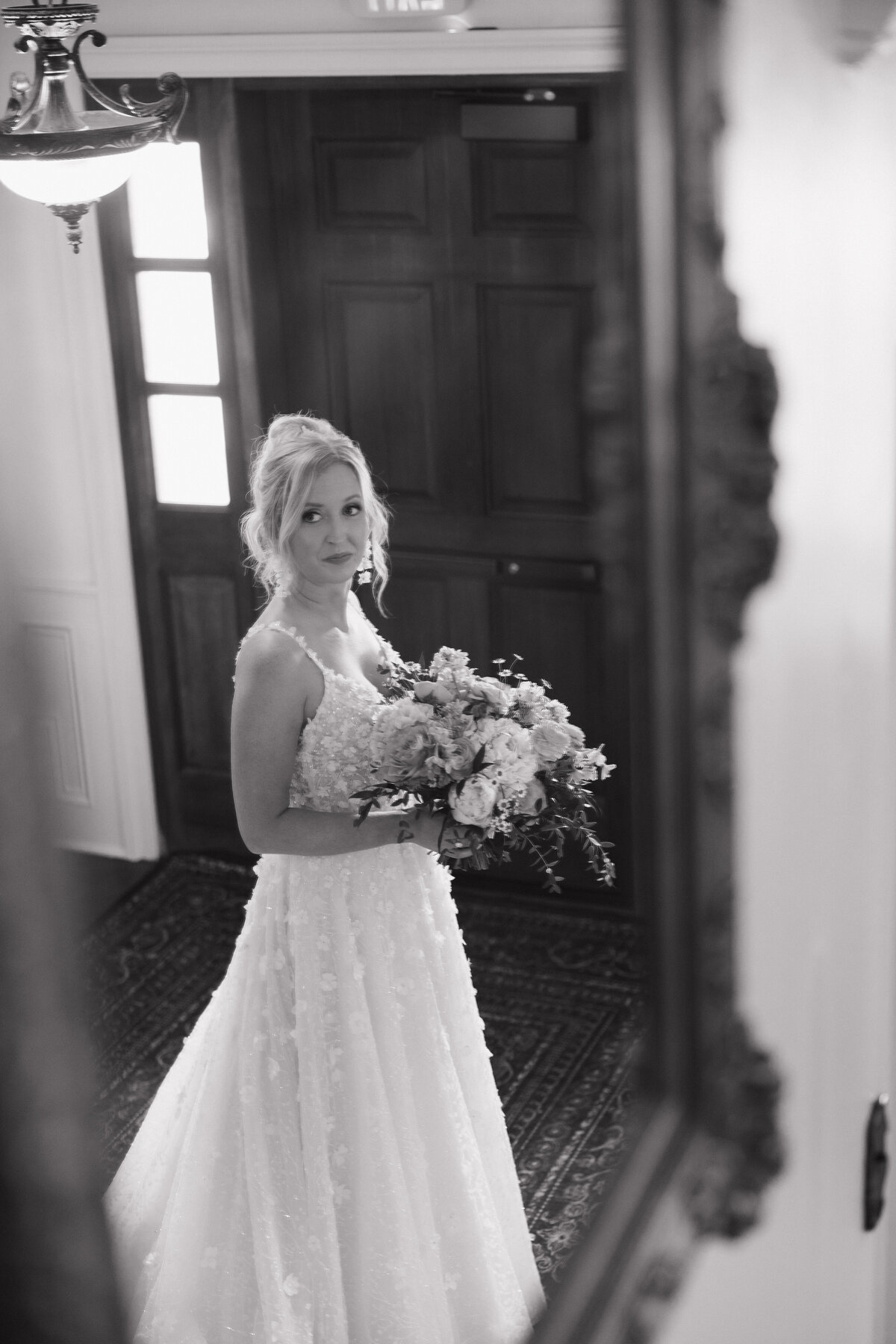 Black and white Indianapolis bridal portrait photo
