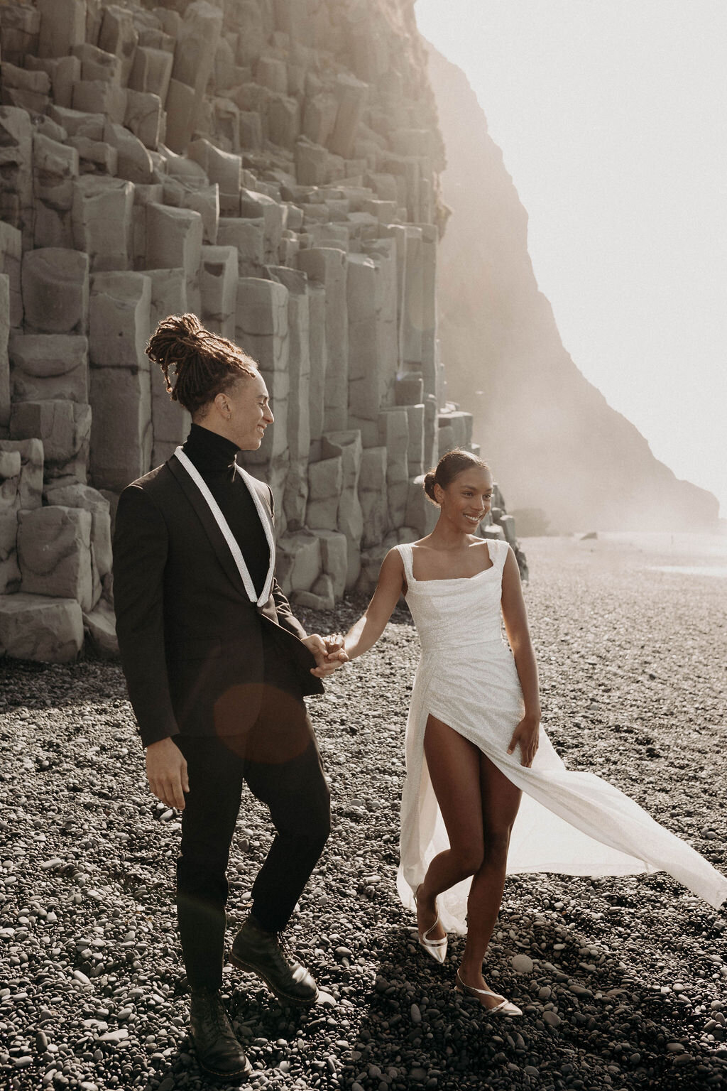 iceland elopement photography wedding black sand beach diverse couple destination wedding photographer