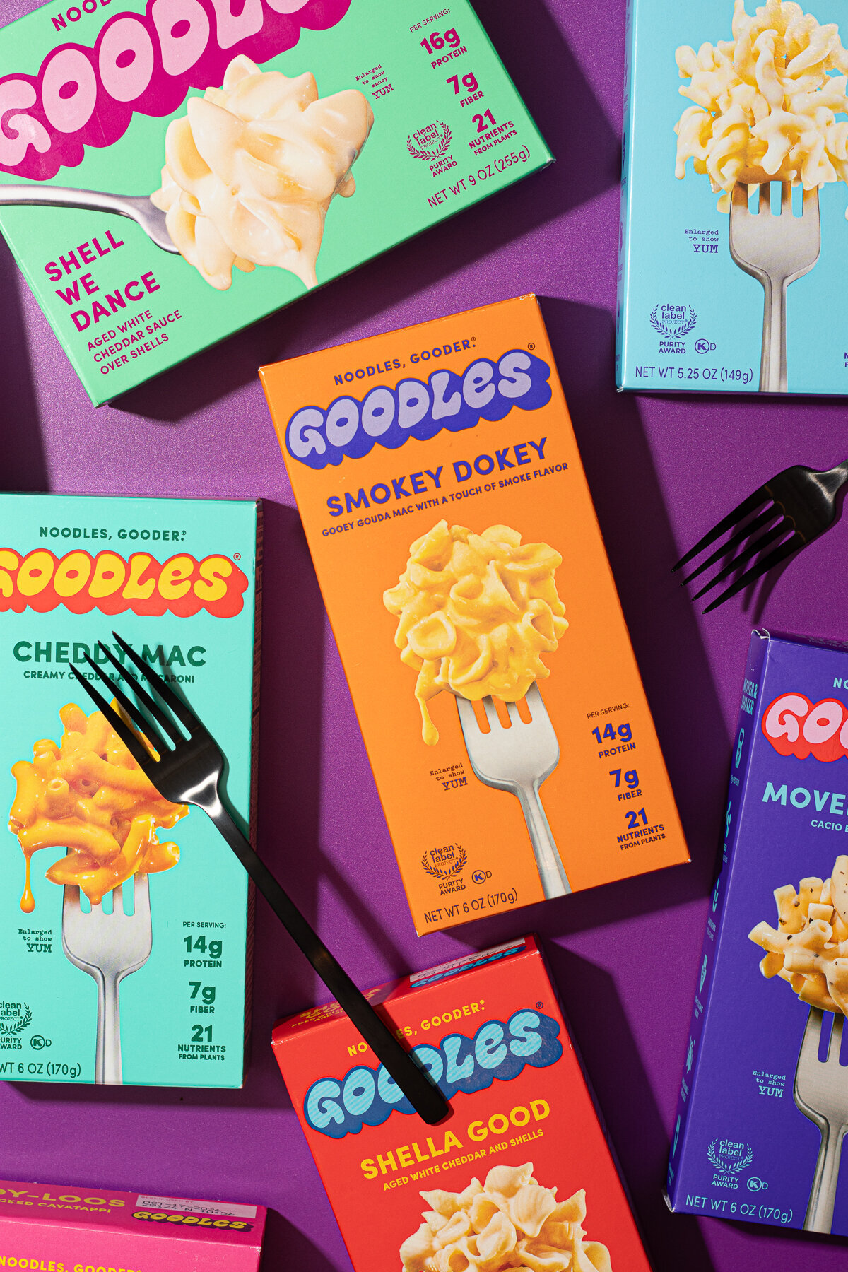 a flat lay of boxes of Goodles