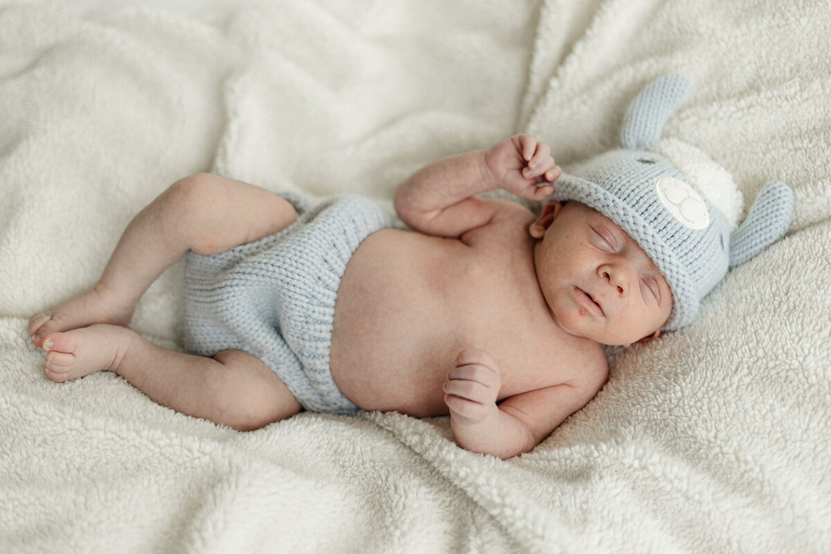Lifestyle newborn photo in studio in Douglassville, PA