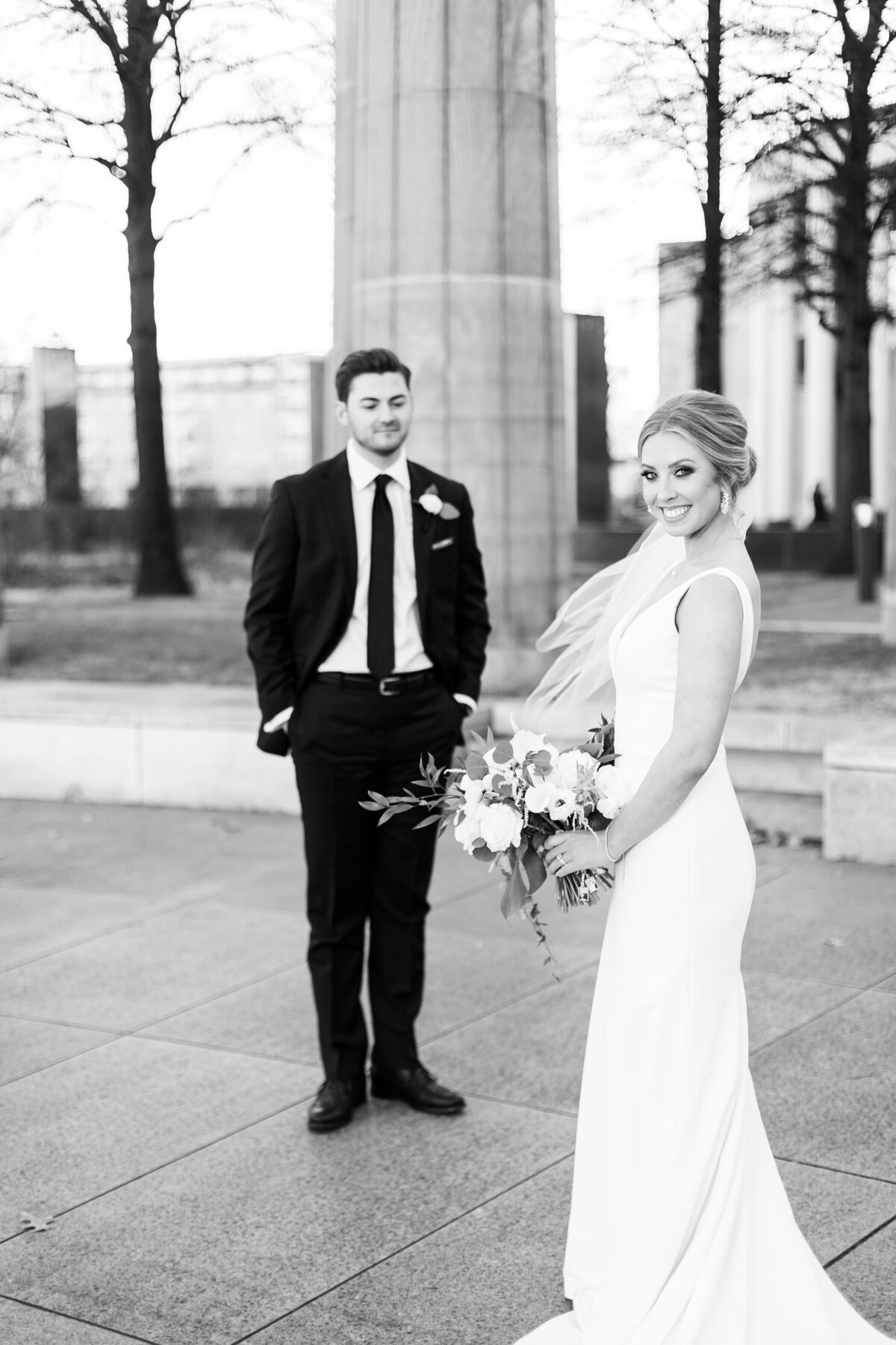 Bride and groom portraits at  Tennessee State Museum wedding, Nashville