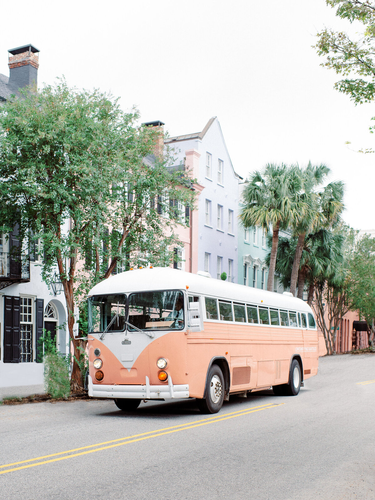 Charleston wedding Rainbow Row bus