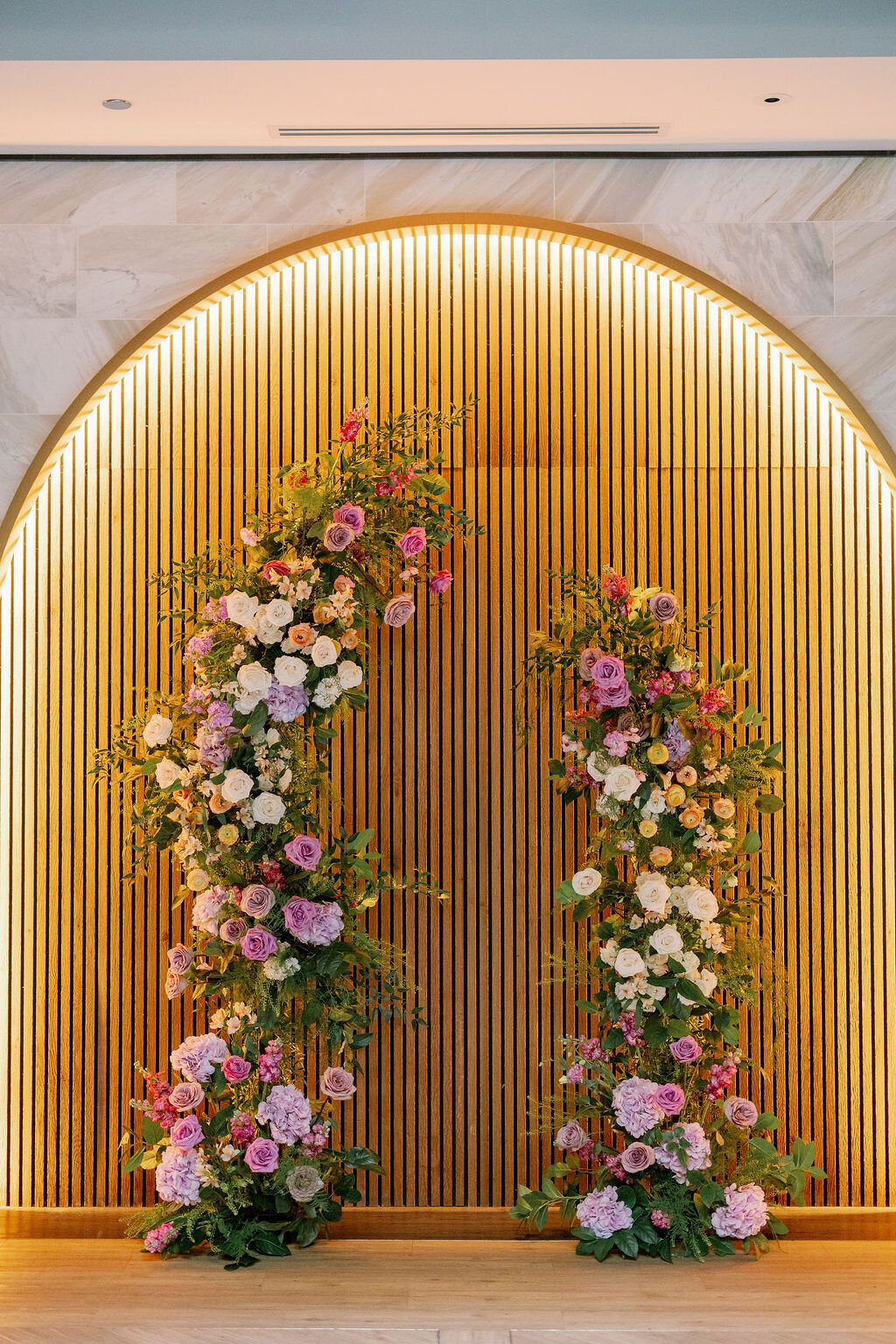 large rose texture greenery altar arch backdrop
