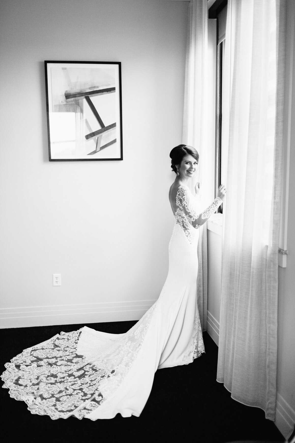 portrait of the bride looking at the camera