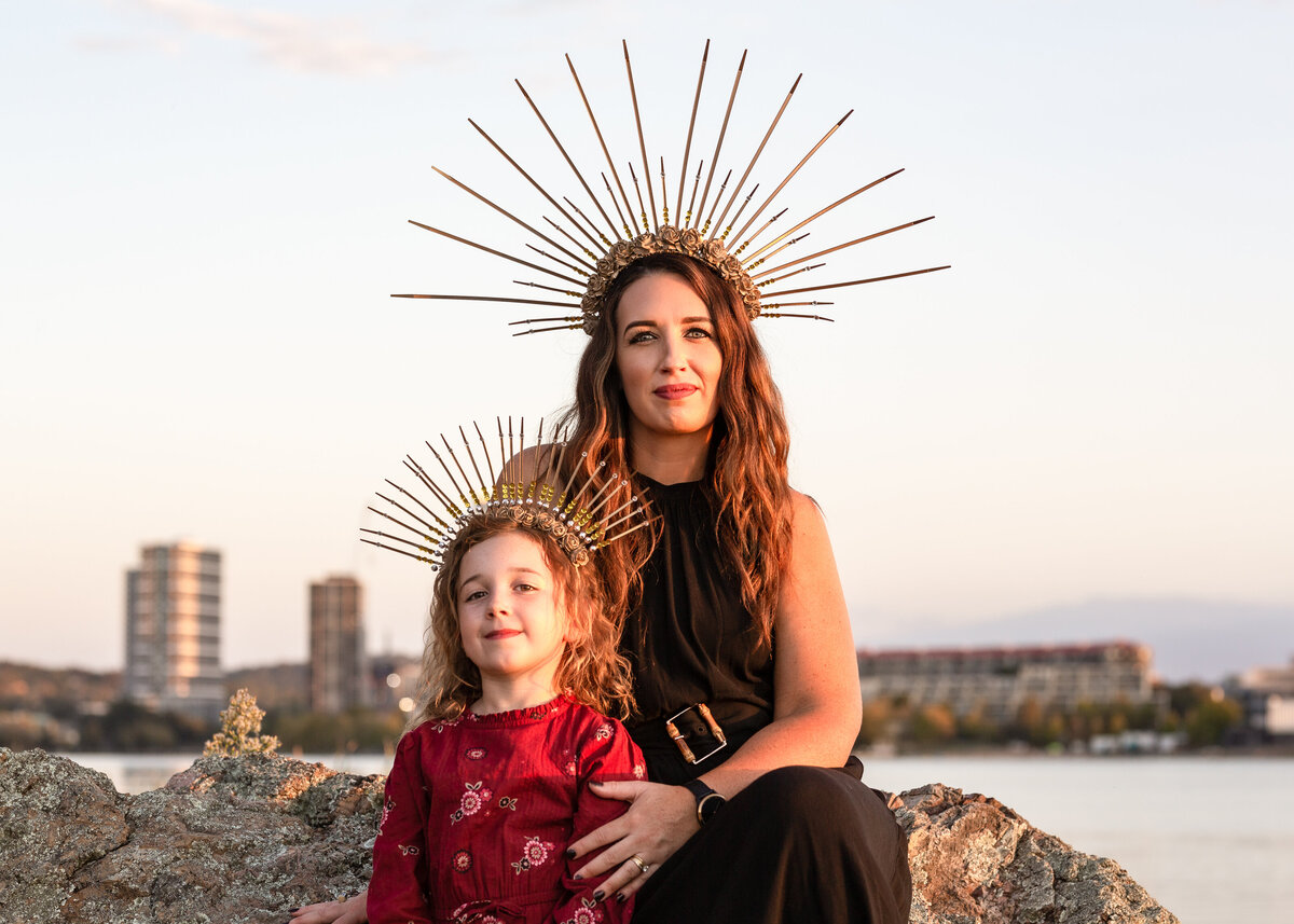 Mother daughter lake sunset crowns Canberra