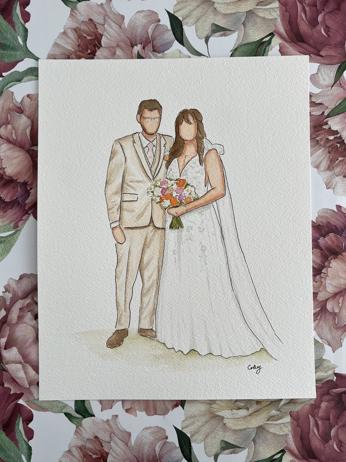 Watercolor portrait of wedding couple