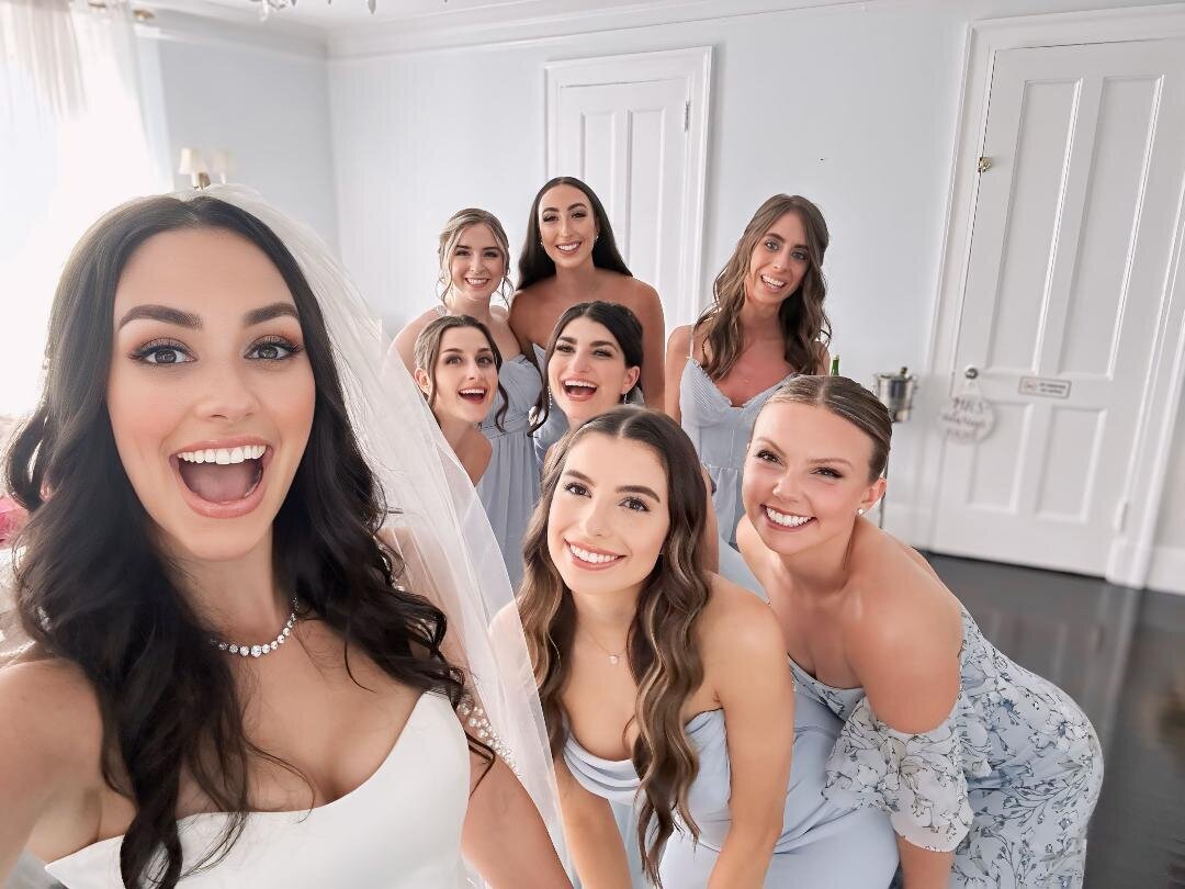 bridesmaids in blue floral