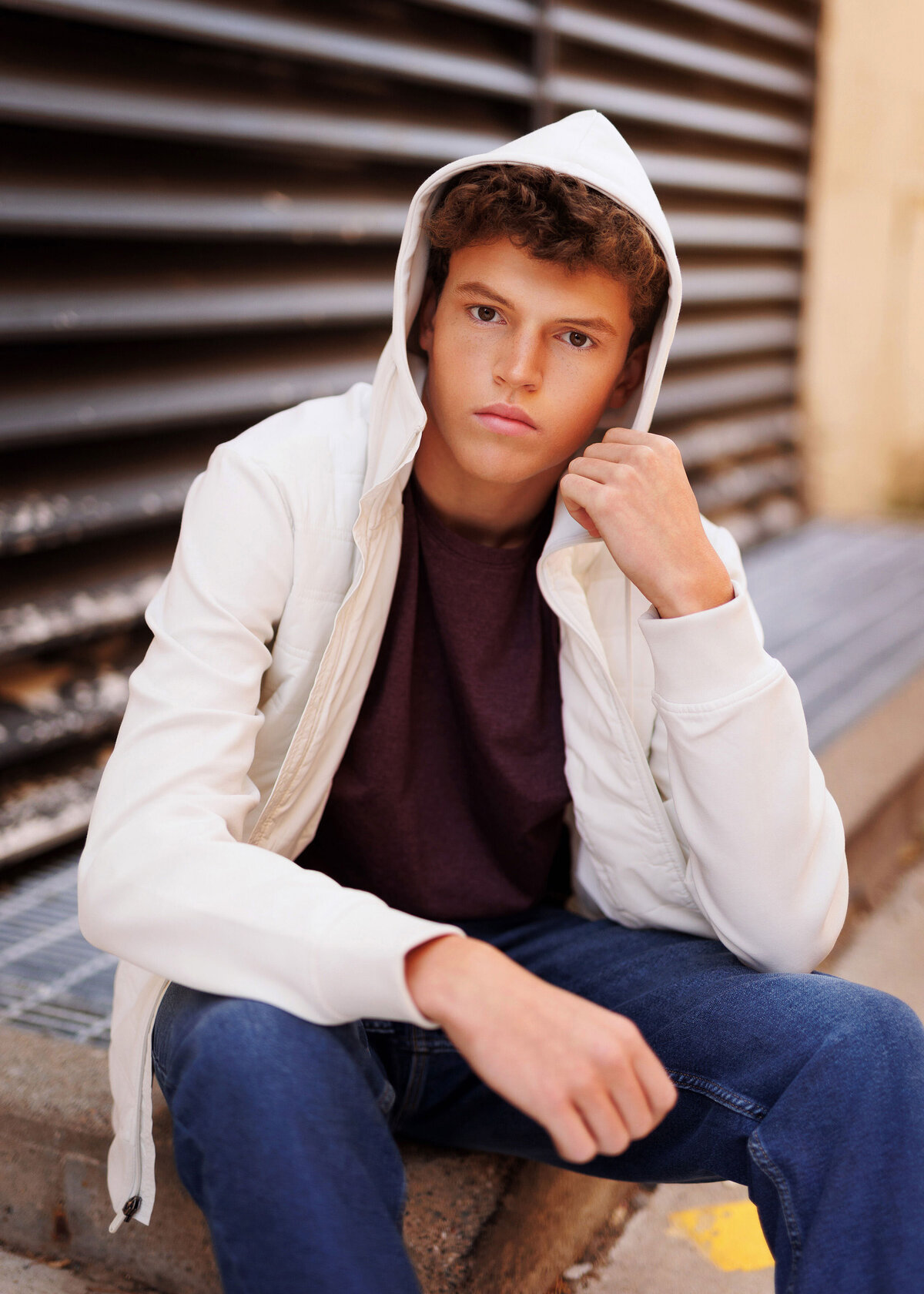 casual senior portrait of senior guy in downtown minneapolis