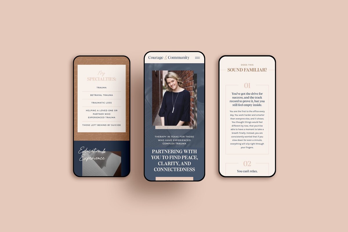 Therapist website mocked up on phones