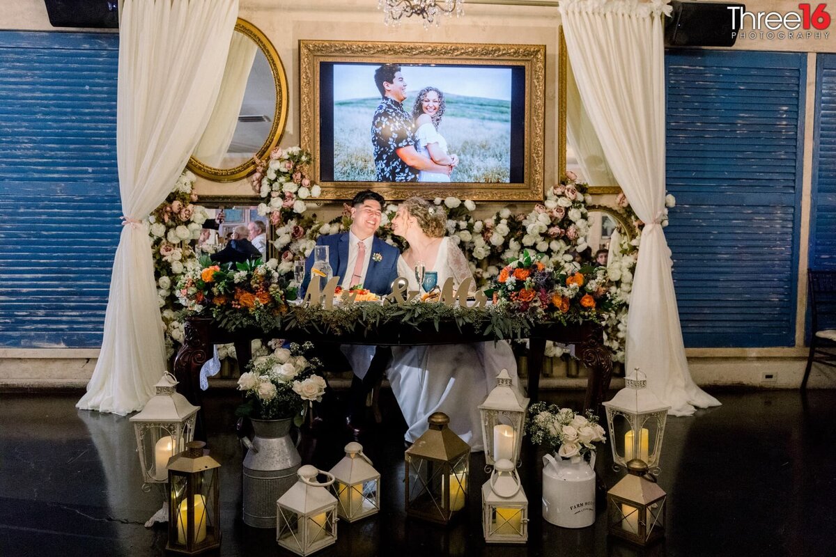 Incredible sweetheart table at wedding reception