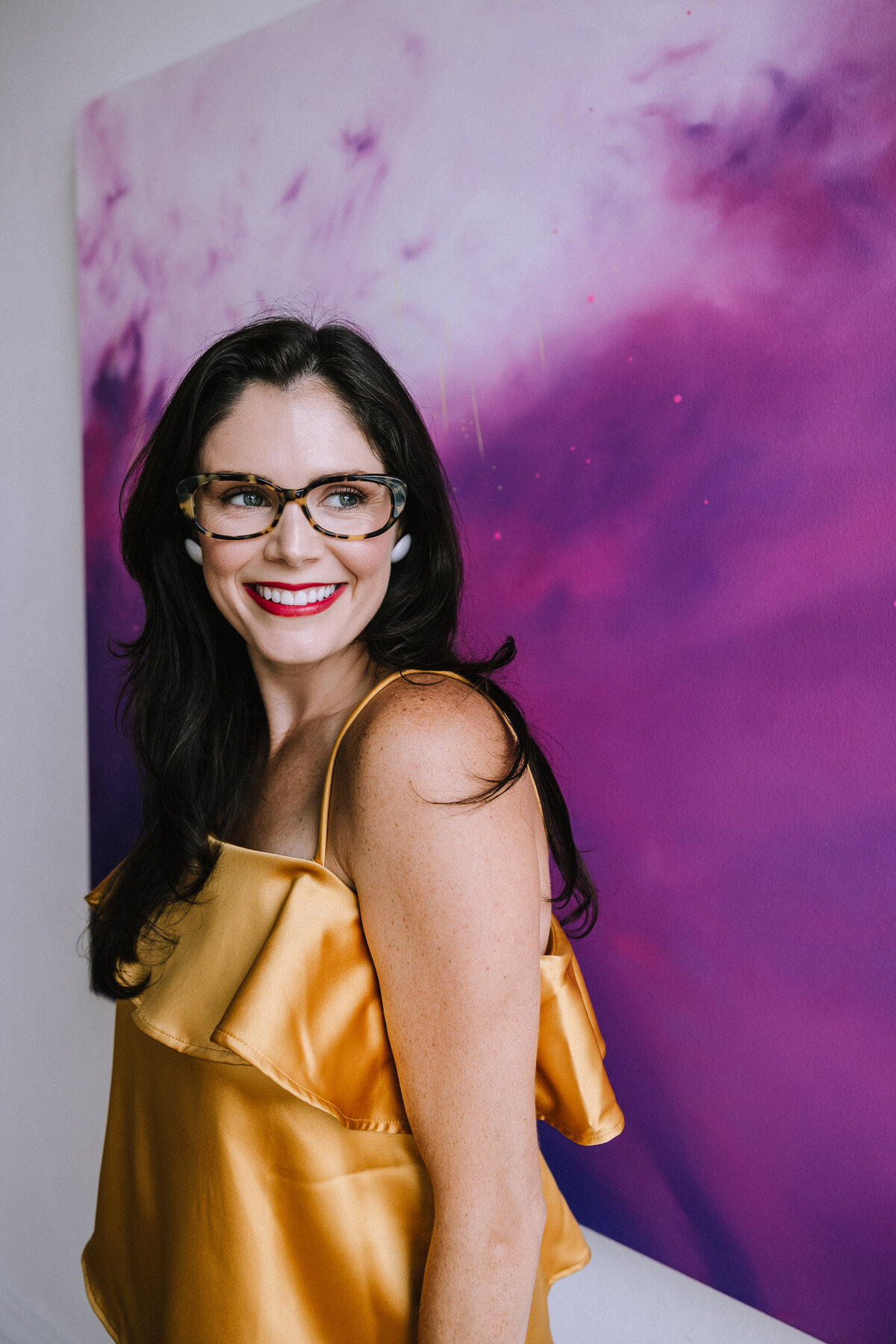 Woman wearing glasses for branding photos for North Point Eyewear of Pittsburgh. 