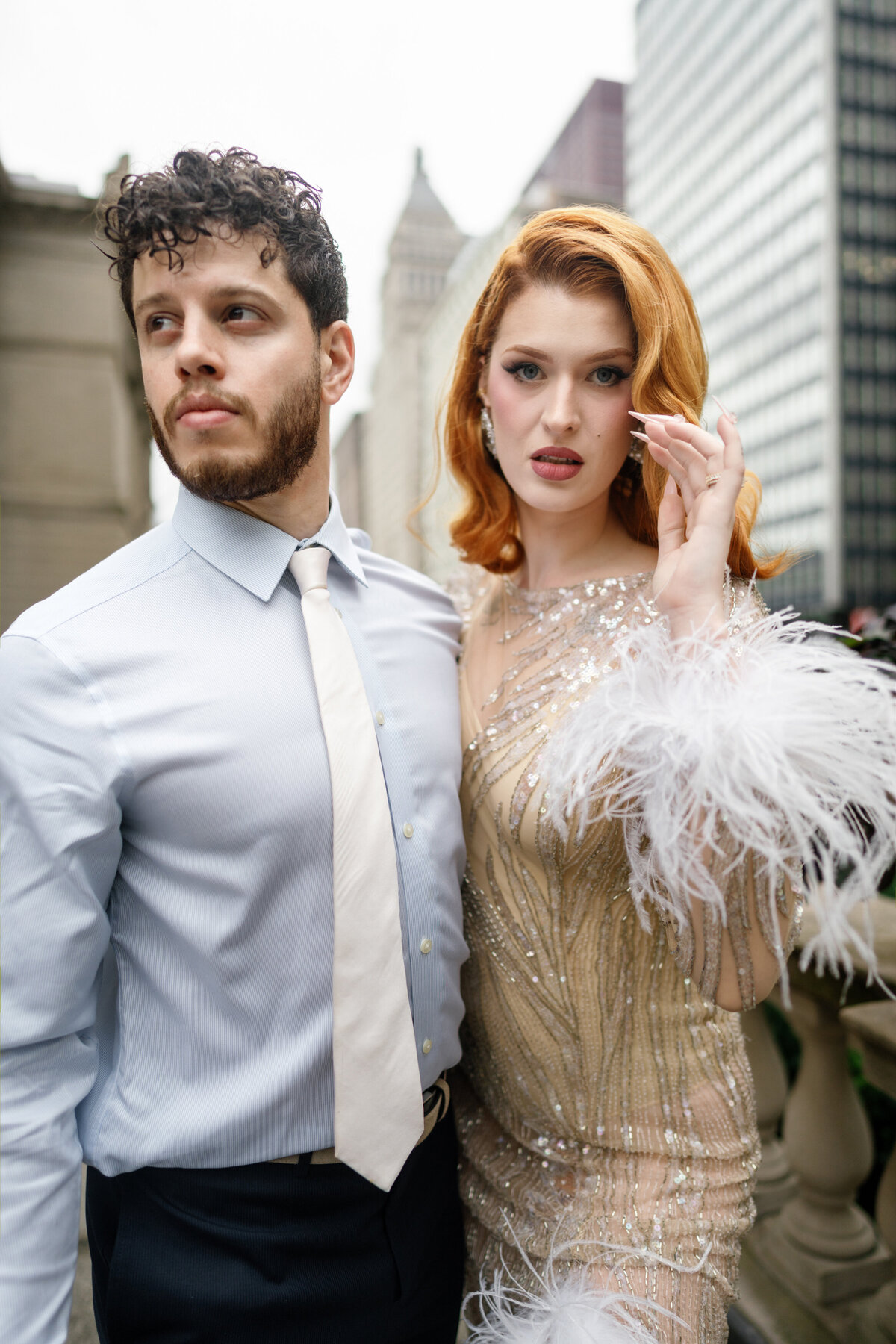 Aspen-Avenue-Chicago-Wedding-Photographer-Glam-Atelier-Clair-De-Lune-Vintage-Bob-Mackie-Sheer-Beaded-Gown-Luxury-Engagement-Art-Institute-of-Chicago-South-Garden-31