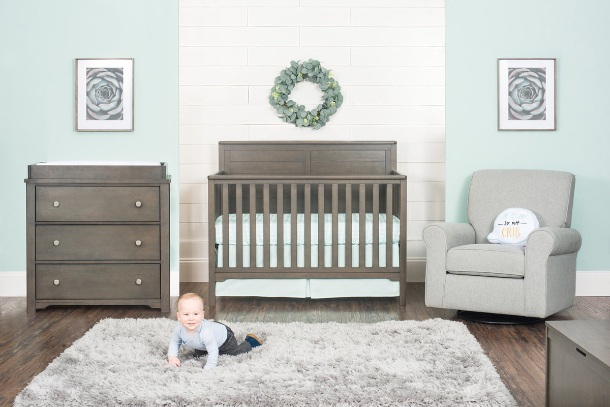 Advertising photograph of a crib and nursery