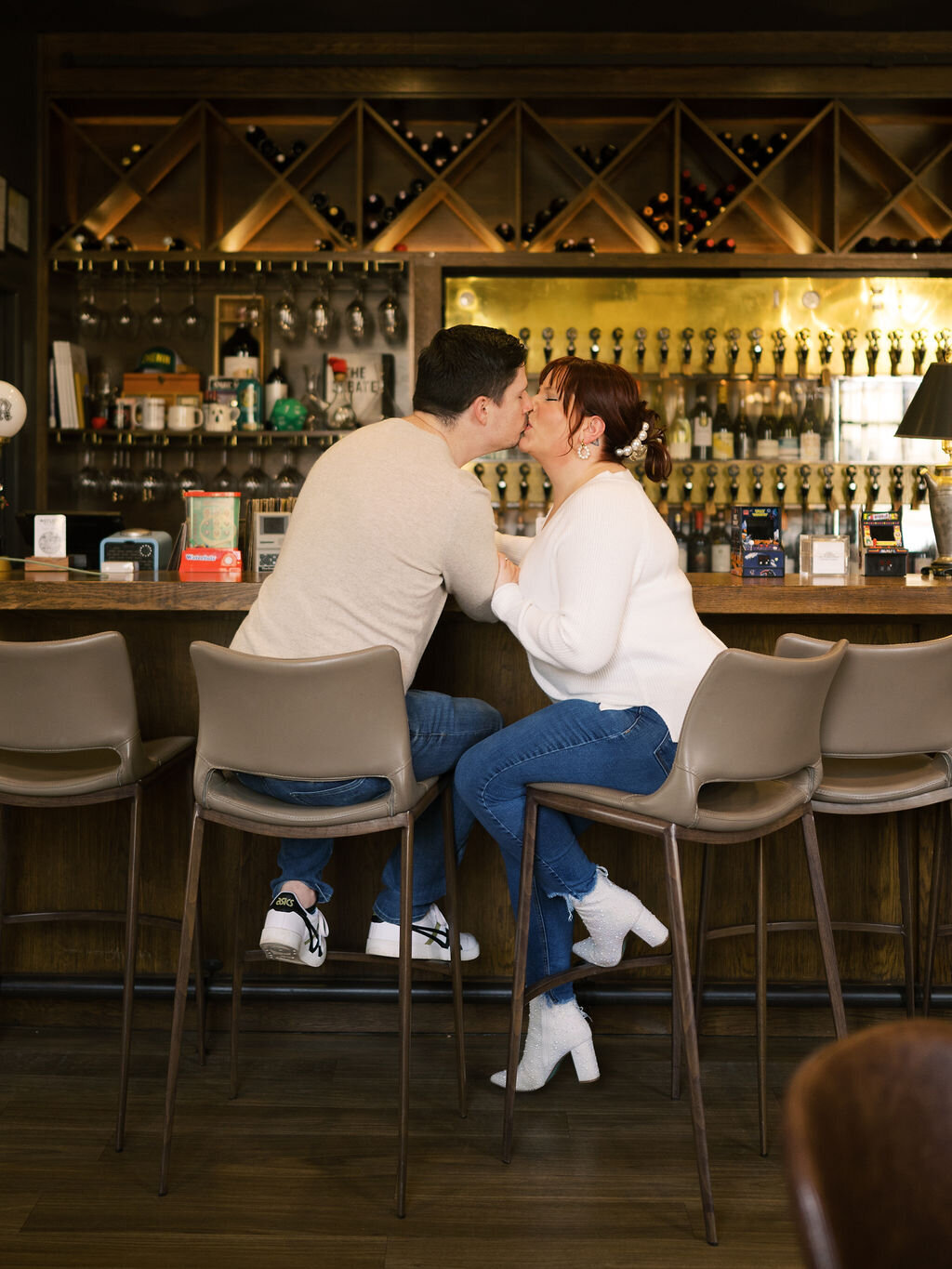 Eclectic wine bar engagement portraits-25