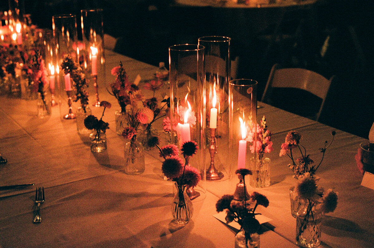 reception candles at night taken on film