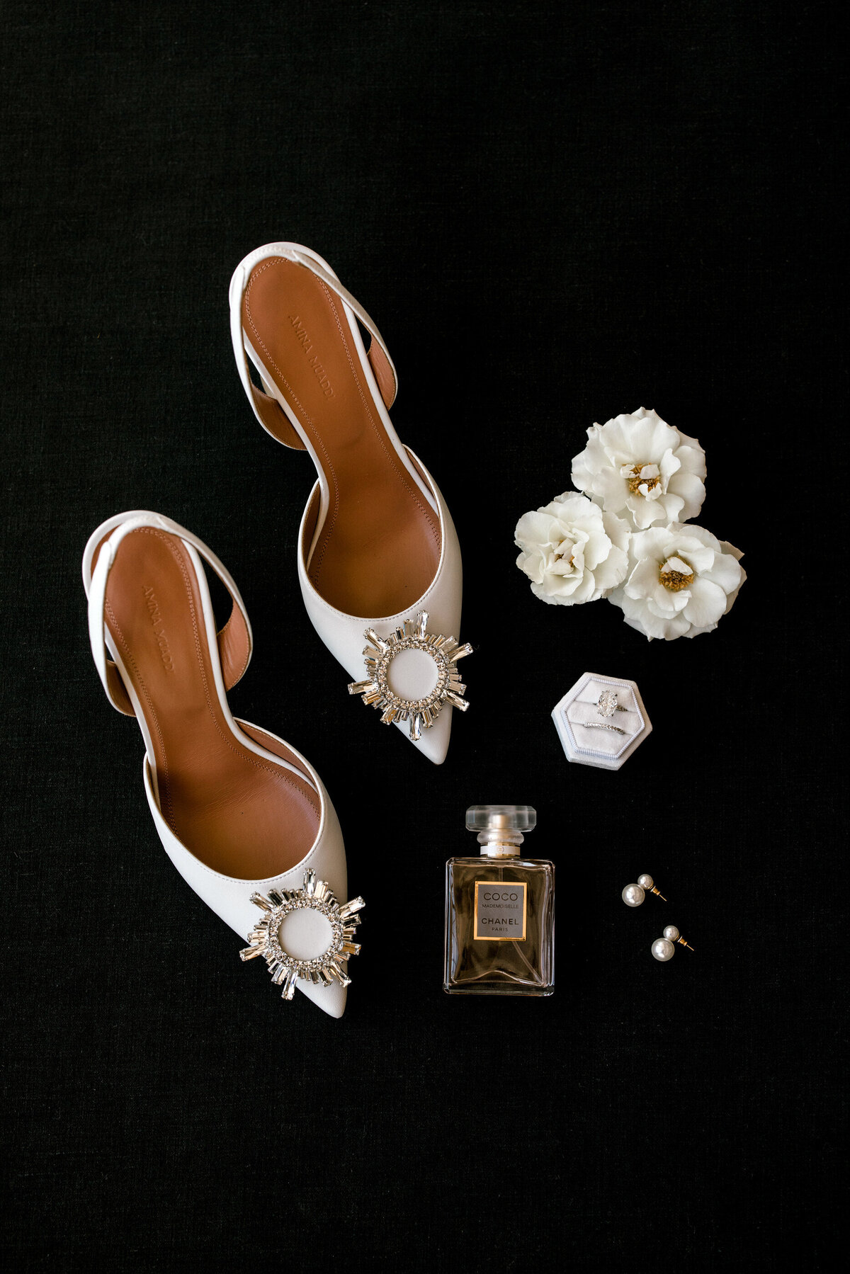 bridal shoes in flatlay details