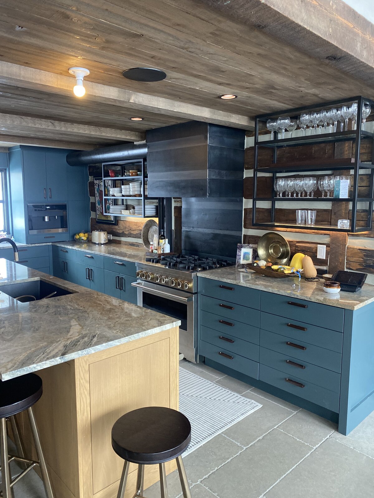 Luxury log cabin kitchen range hood