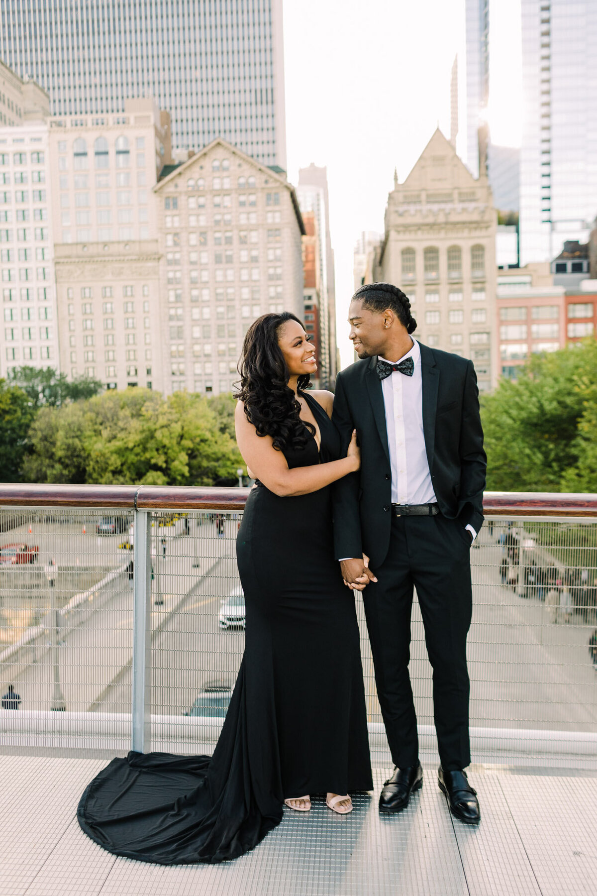 Elegant engagement photo in Chicago's Millennium Park