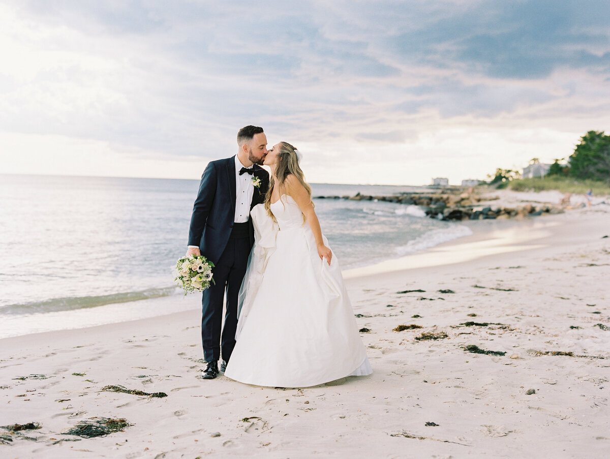 bride and groom on the beach at cape cod wedding