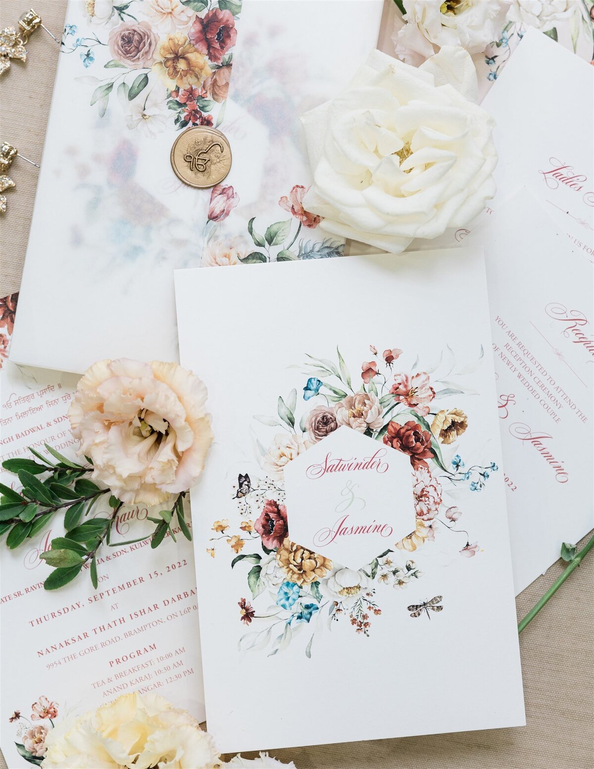 Ivory florals vellum wrap wedding invitation 3