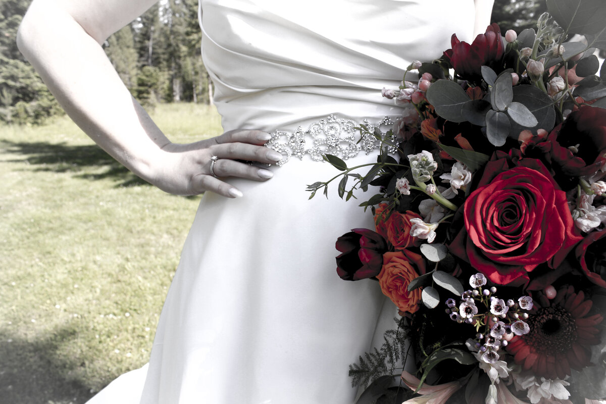 Brides gown and bouquet