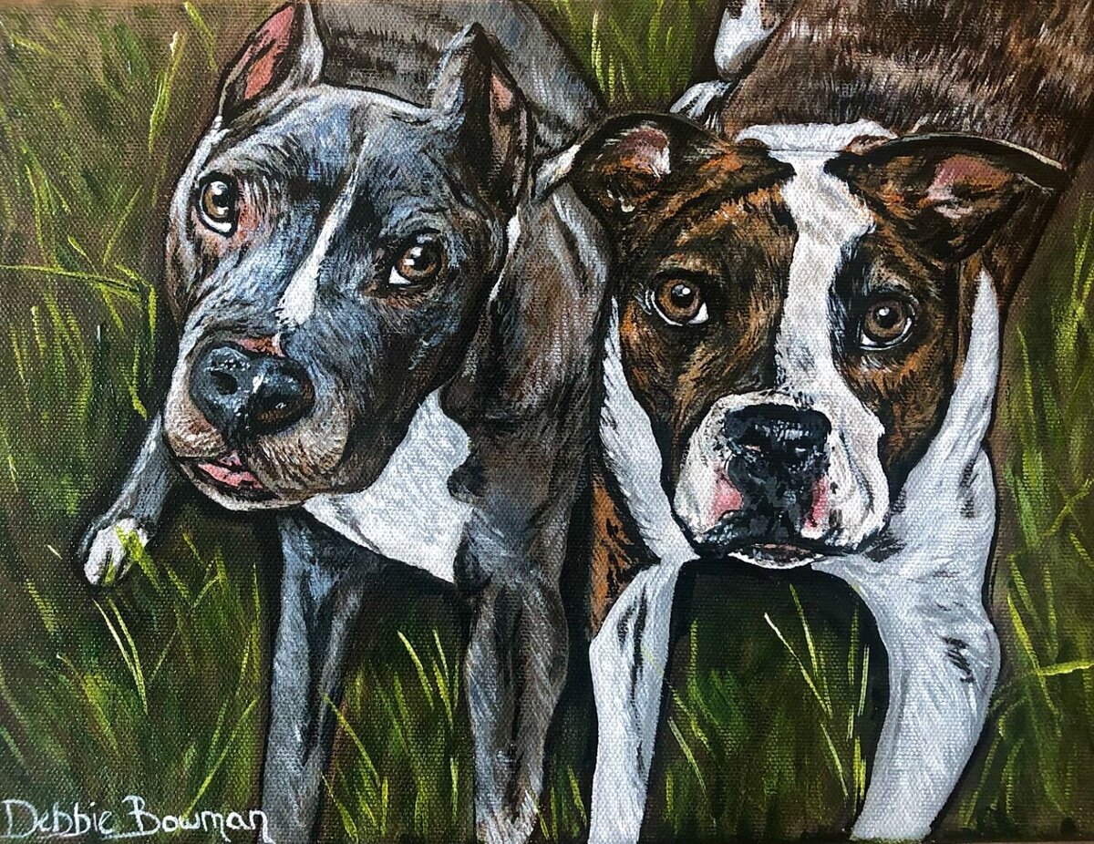 Two dogs painted as a custom painting