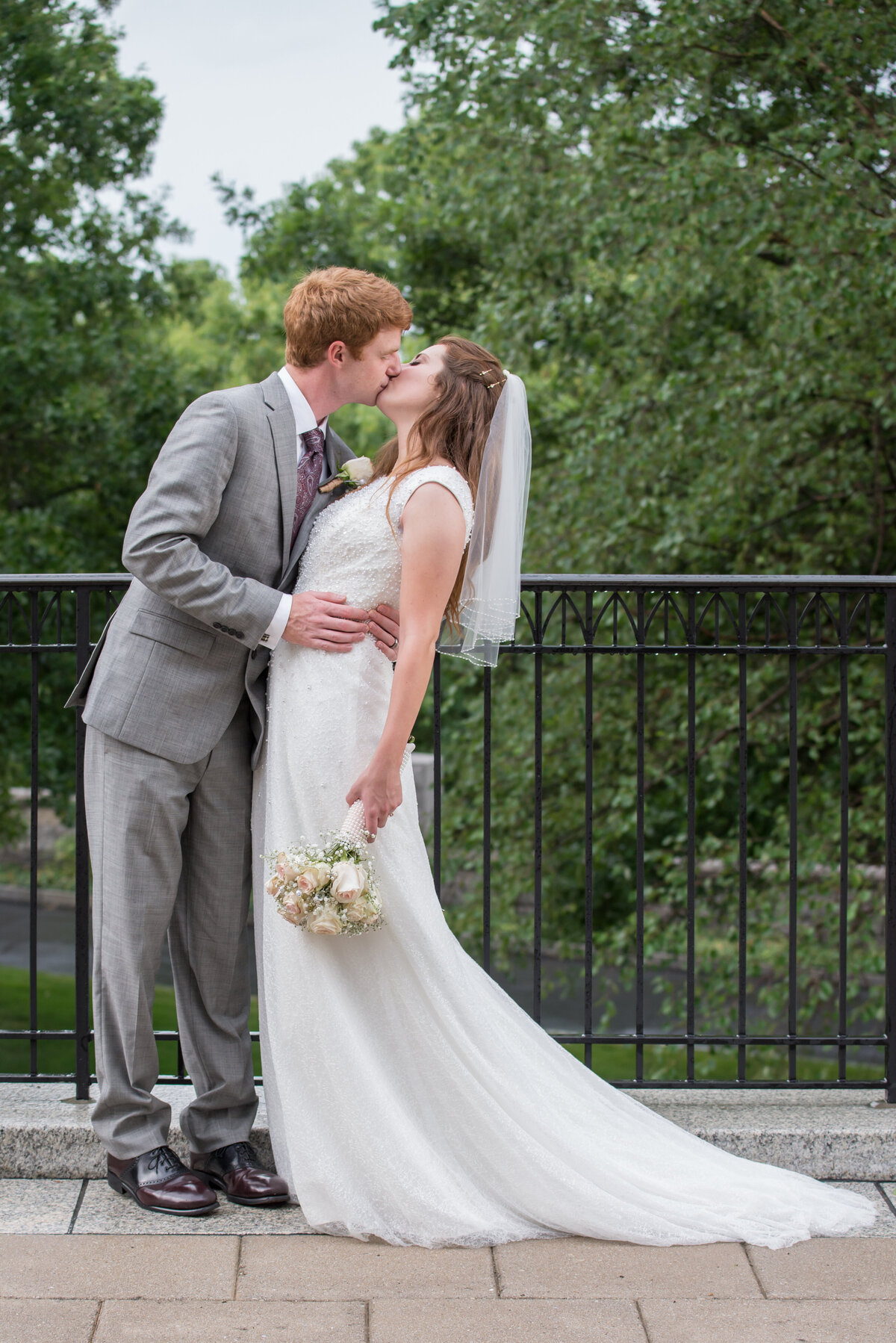 Bride and groom kissing in Portsmouth New Hampshire