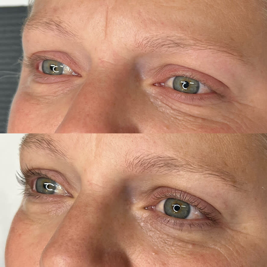 before and after comparison of lash tint