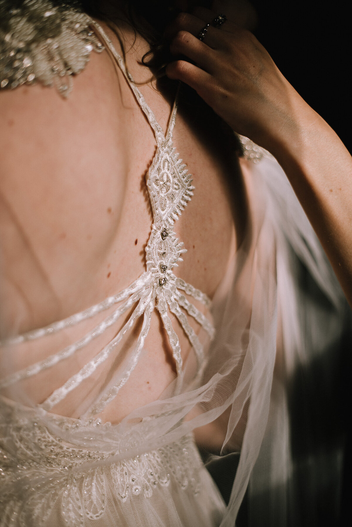 Wedding Dress Detail of Bride before Ceremony by Charlotte North Carolina Fort Mill Photographer