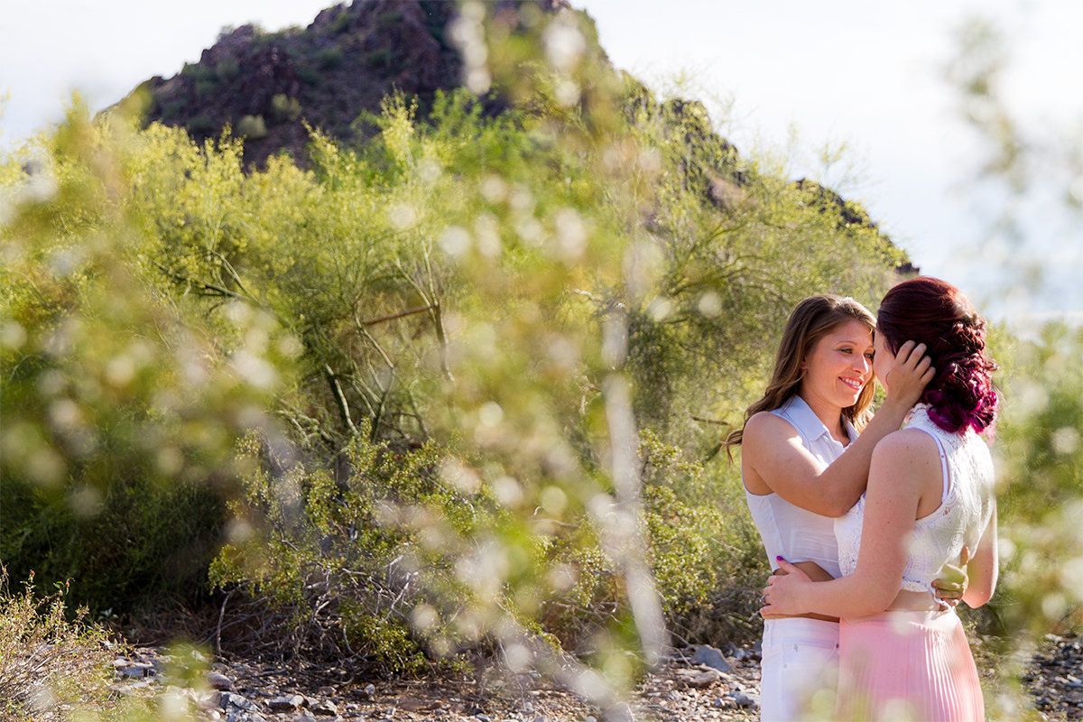 engaged lesbian couple in desert