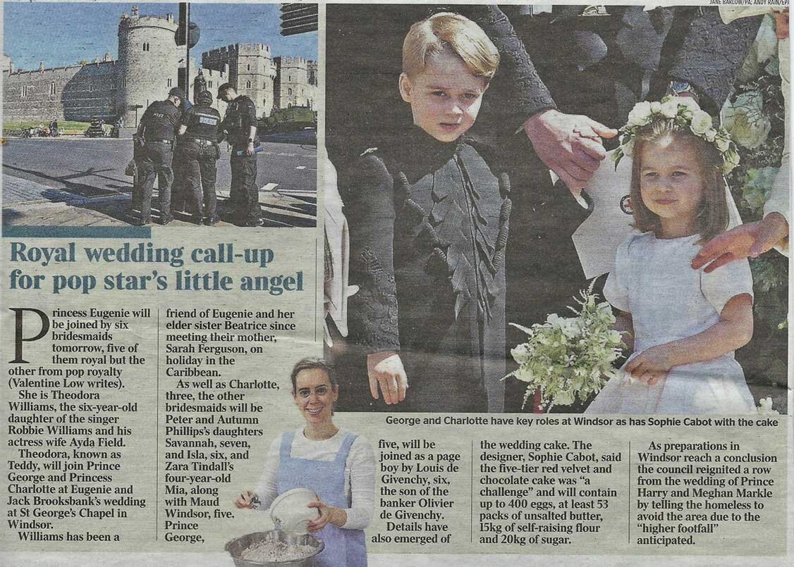 Newspaper Article titled "Royal wedding call-up for pop star's little angel"