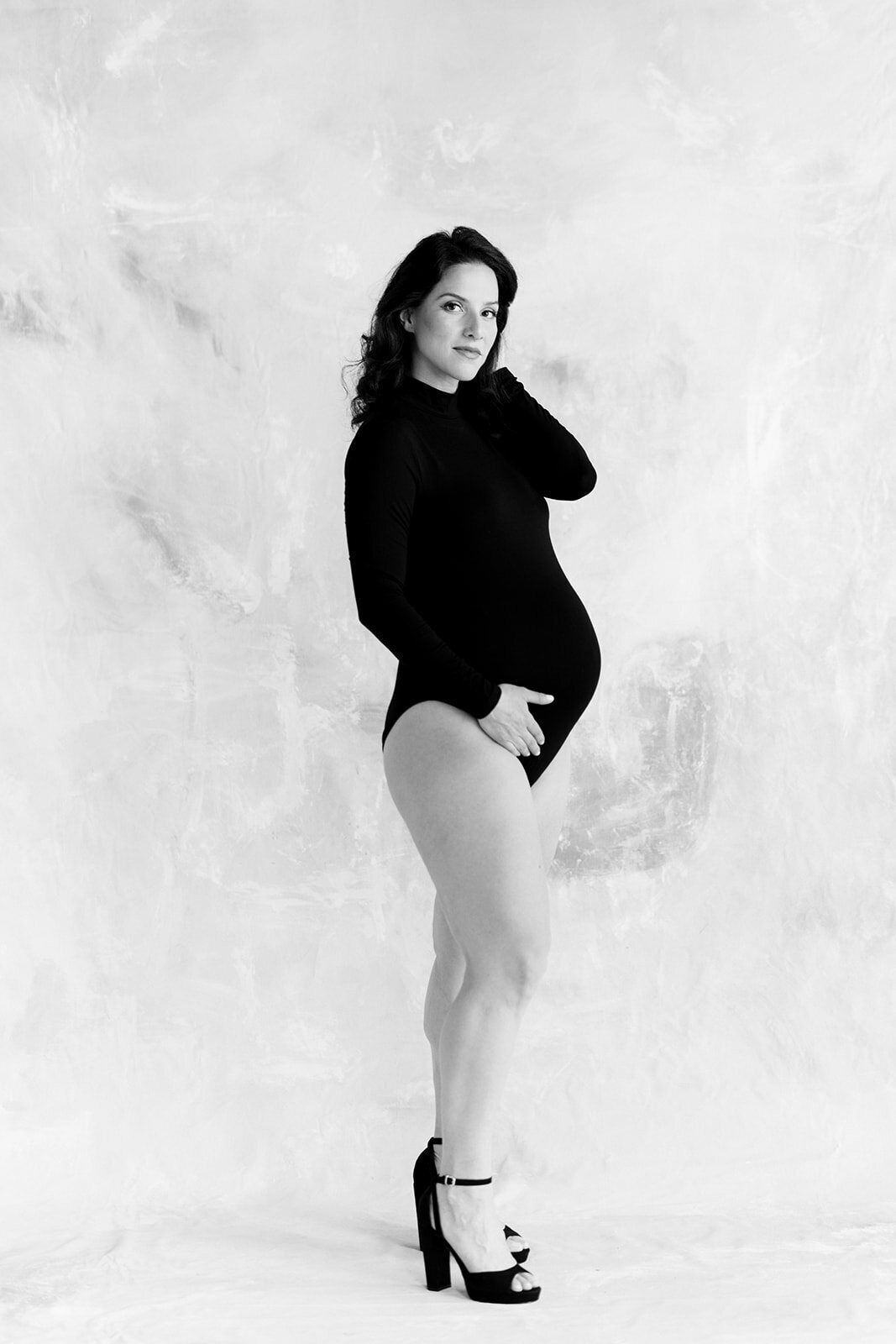 black and white maternity in studio