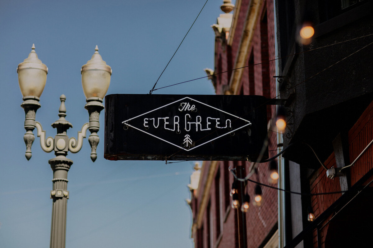 Outside signage of The Evergreen Events Space at Portland, Oregon