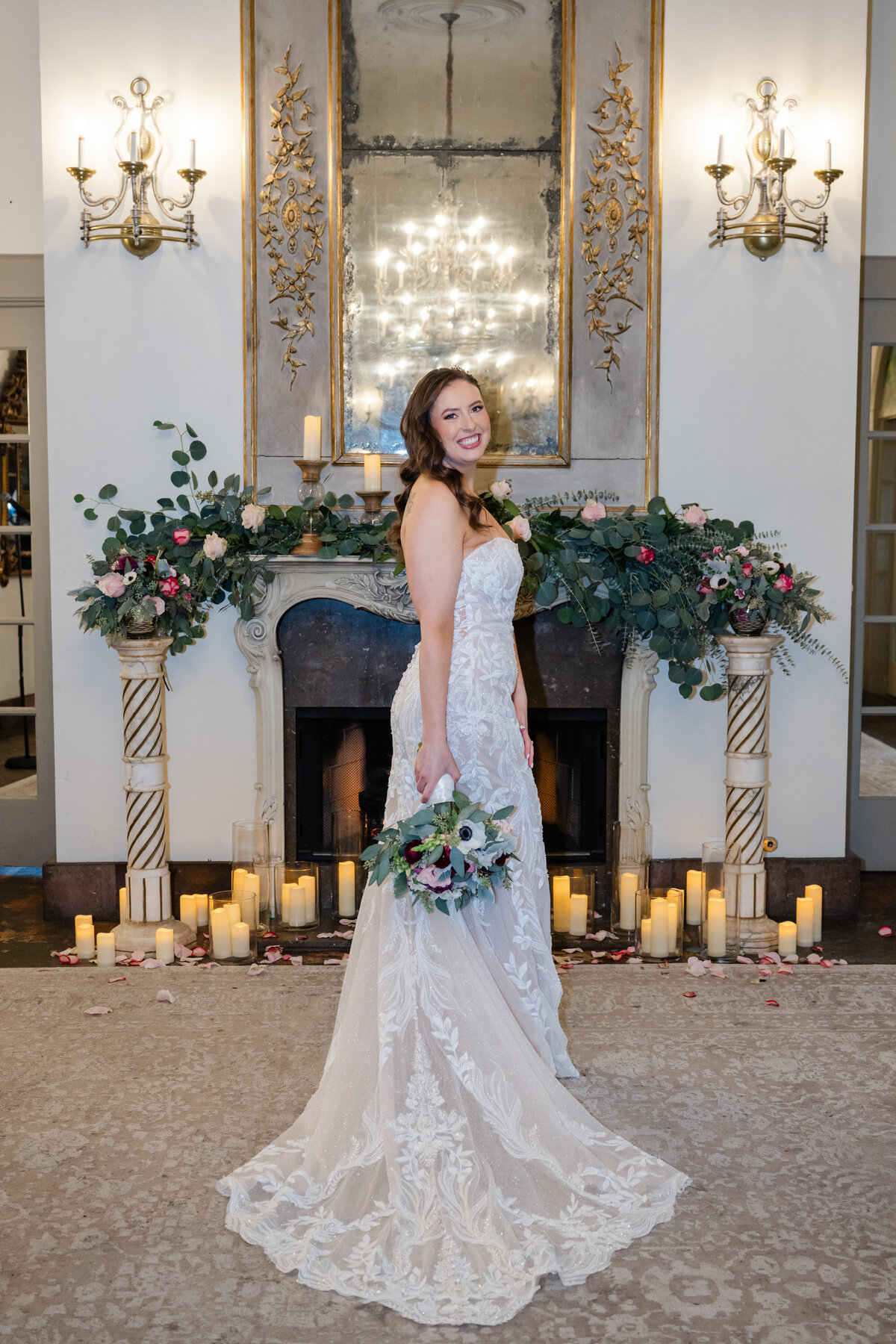 bride the ruins seattle venue ballroom with fireplace
