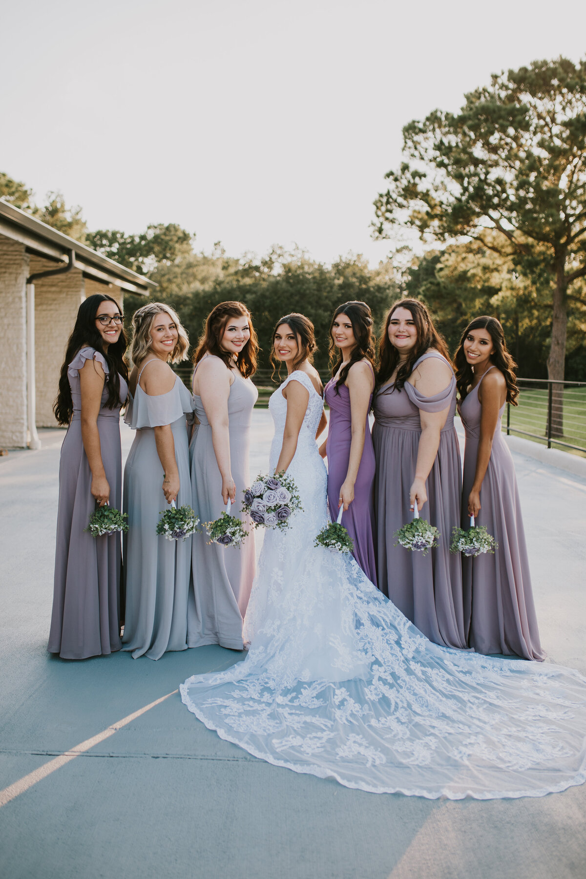 bridal party photos during wedding day in houston