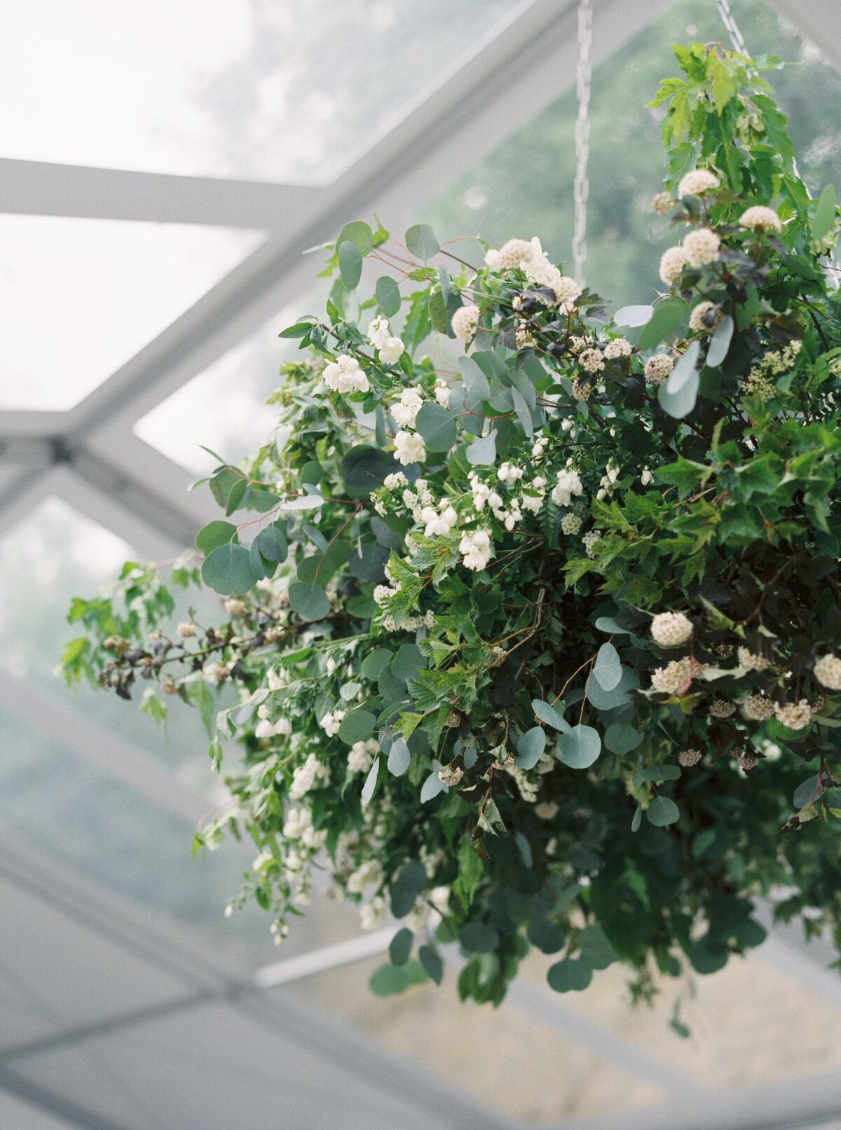 hanging greenery chandelier wedding, studio fleurette, hanging flowers, tent wedding, mn florist