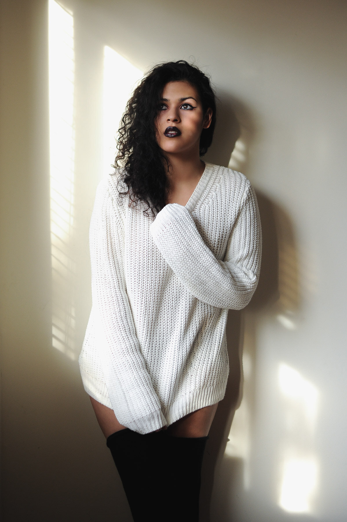 High-fashion makeup with metallic shadow and wet-look skin – styled by Lyds Makeup for a photoshoot in the New York City area.
