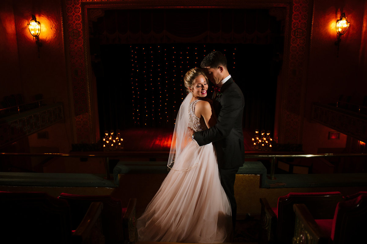 Bride and groom at the Gem Theatre in Downtown Detroit