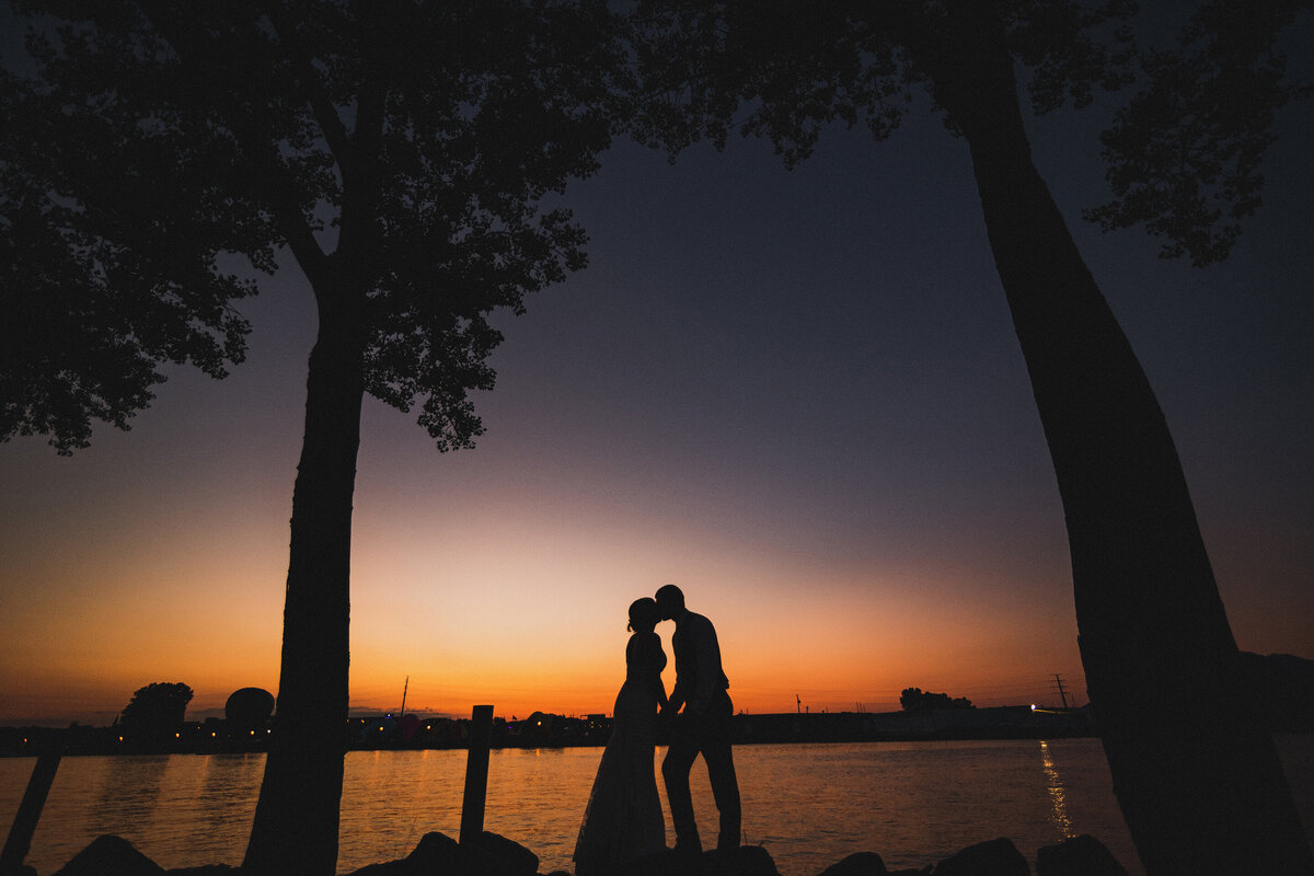 Silhouette Sunset Wedding Photo by the Fox River