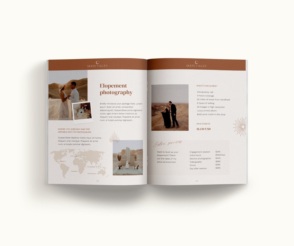 Boho pricing guide template for photographers Moon Valley 8