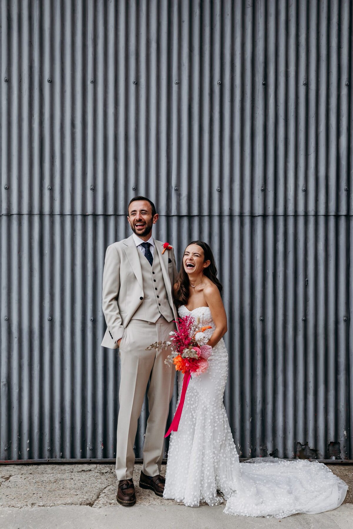 Bride and Groom super happy  at White Syke Fields colourful wedding York