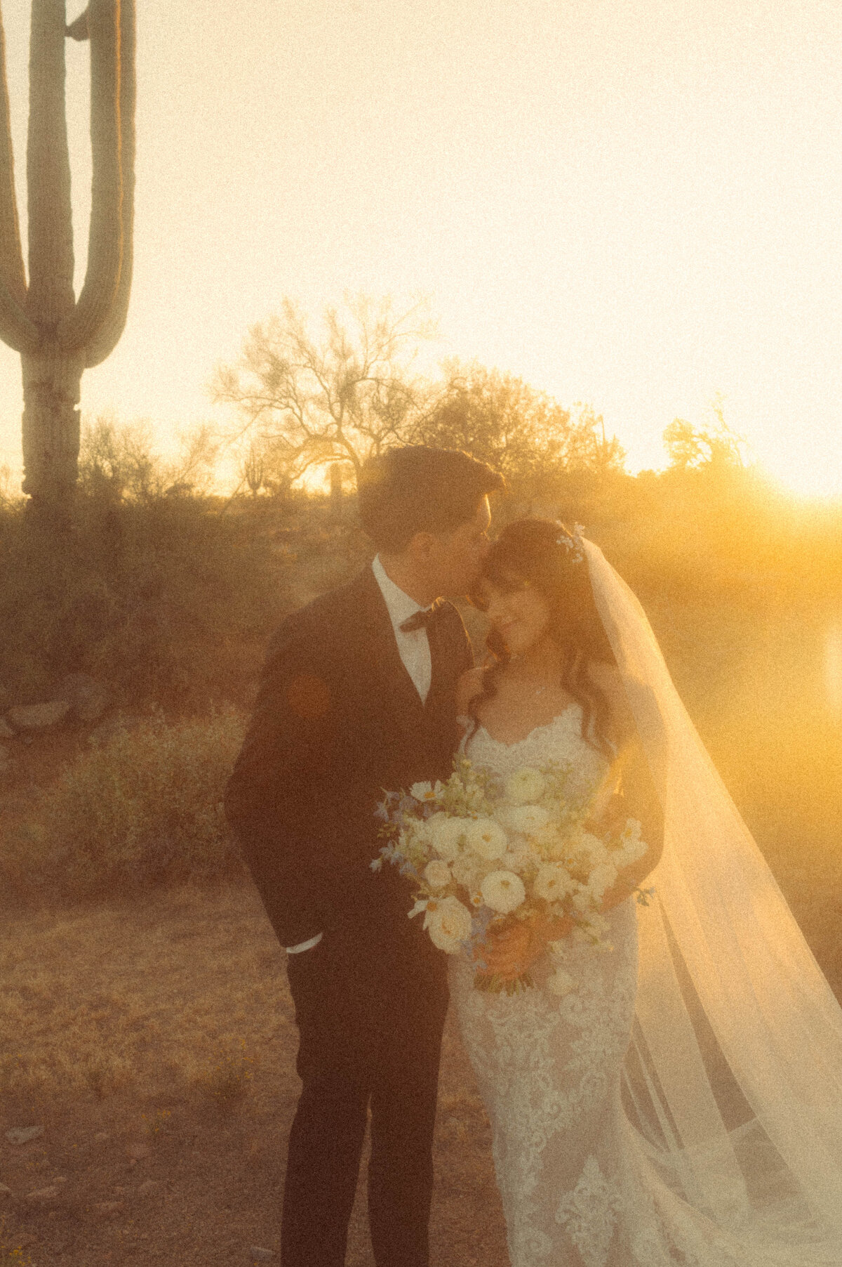 Golden hour wedding portrait, film vibes