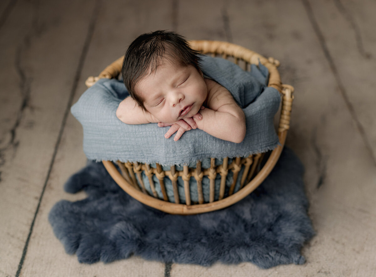 baby in blue basket