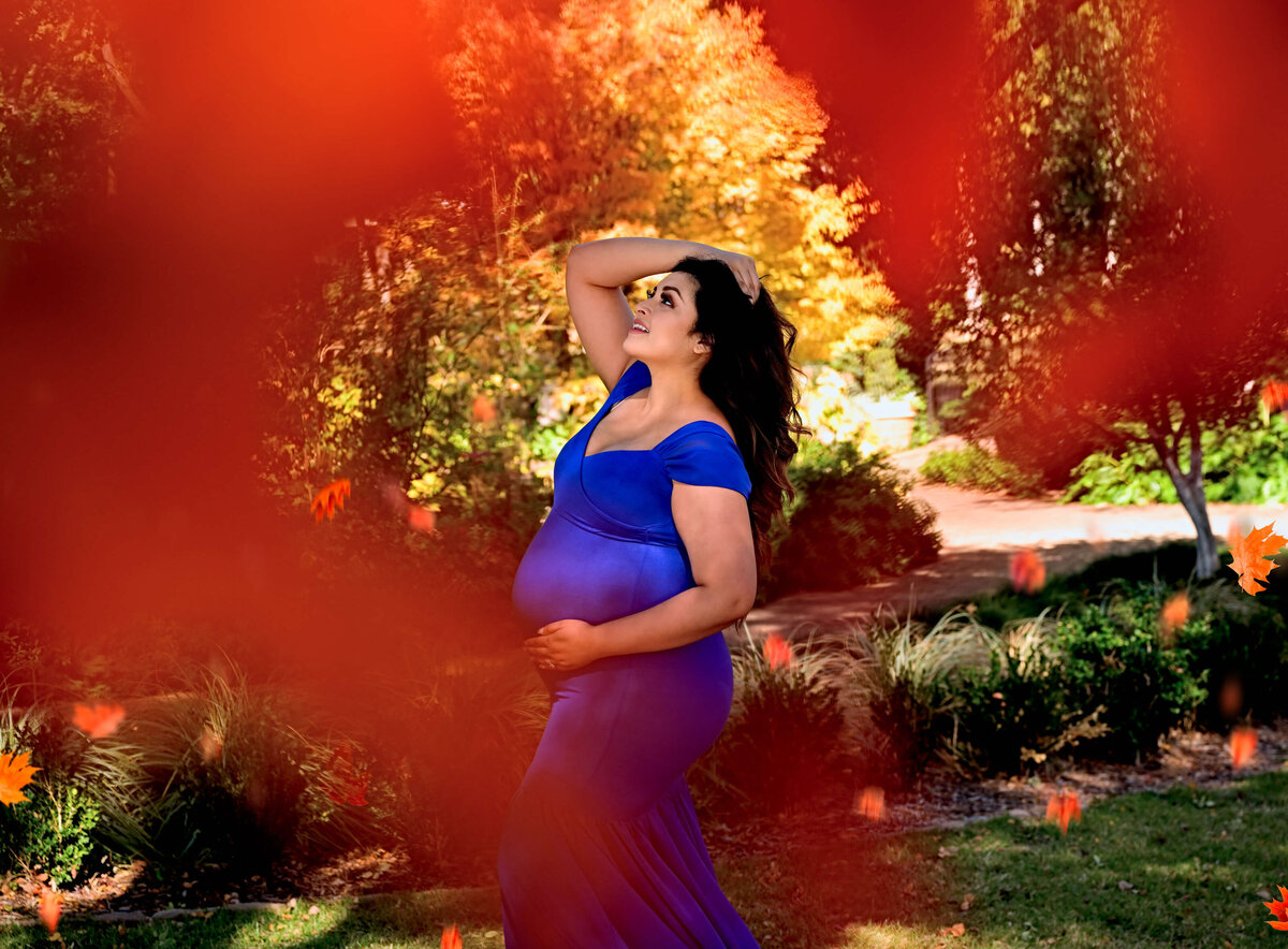 View of mama through the fall foliage during her maternity session. Image captured by Beth Benecki