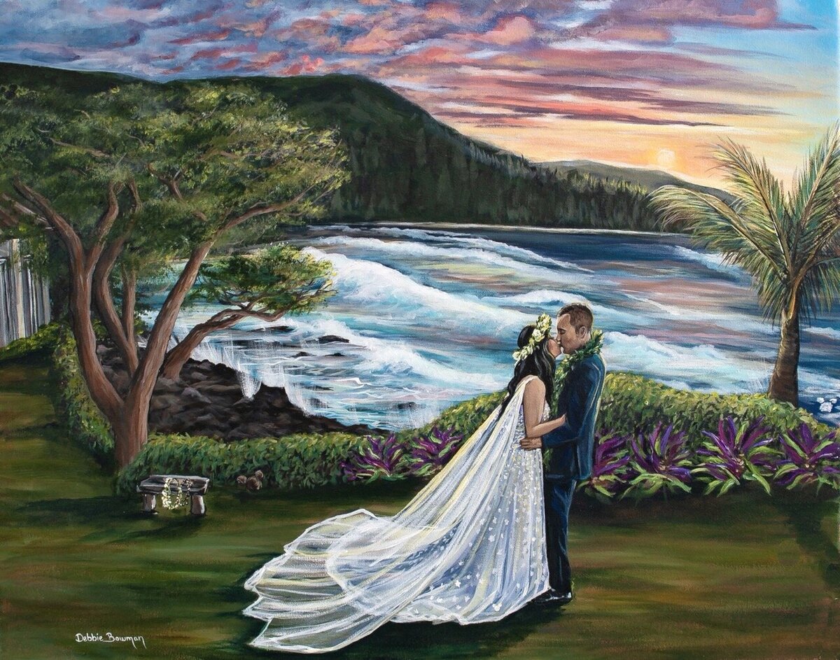 Destination live wedding painting at Ritz Carlton Turtle Bay in Oahu Hawaii