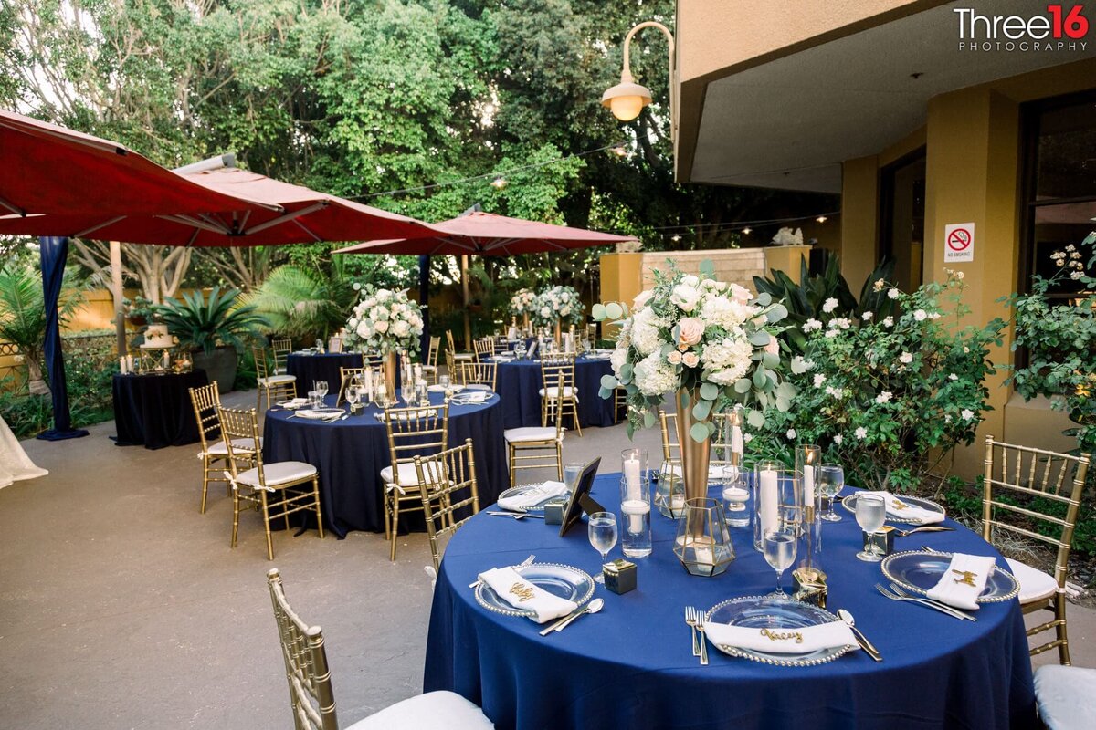 Wedding reception area setup at the Long Beach Marriott Hotel