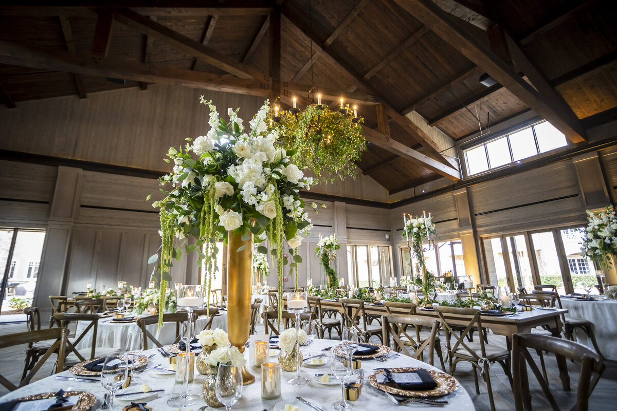Reception table with tall centerpiece.