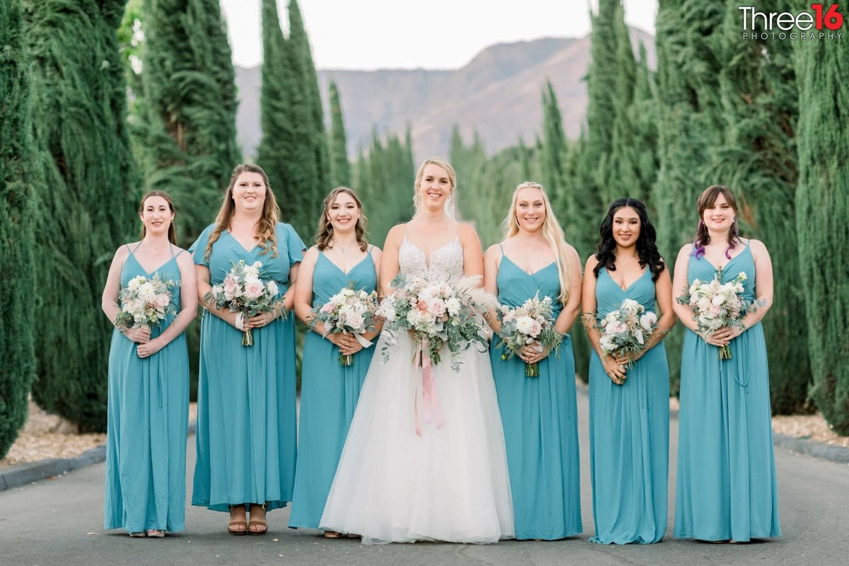Bride and her Bridesmaids posing for pictures