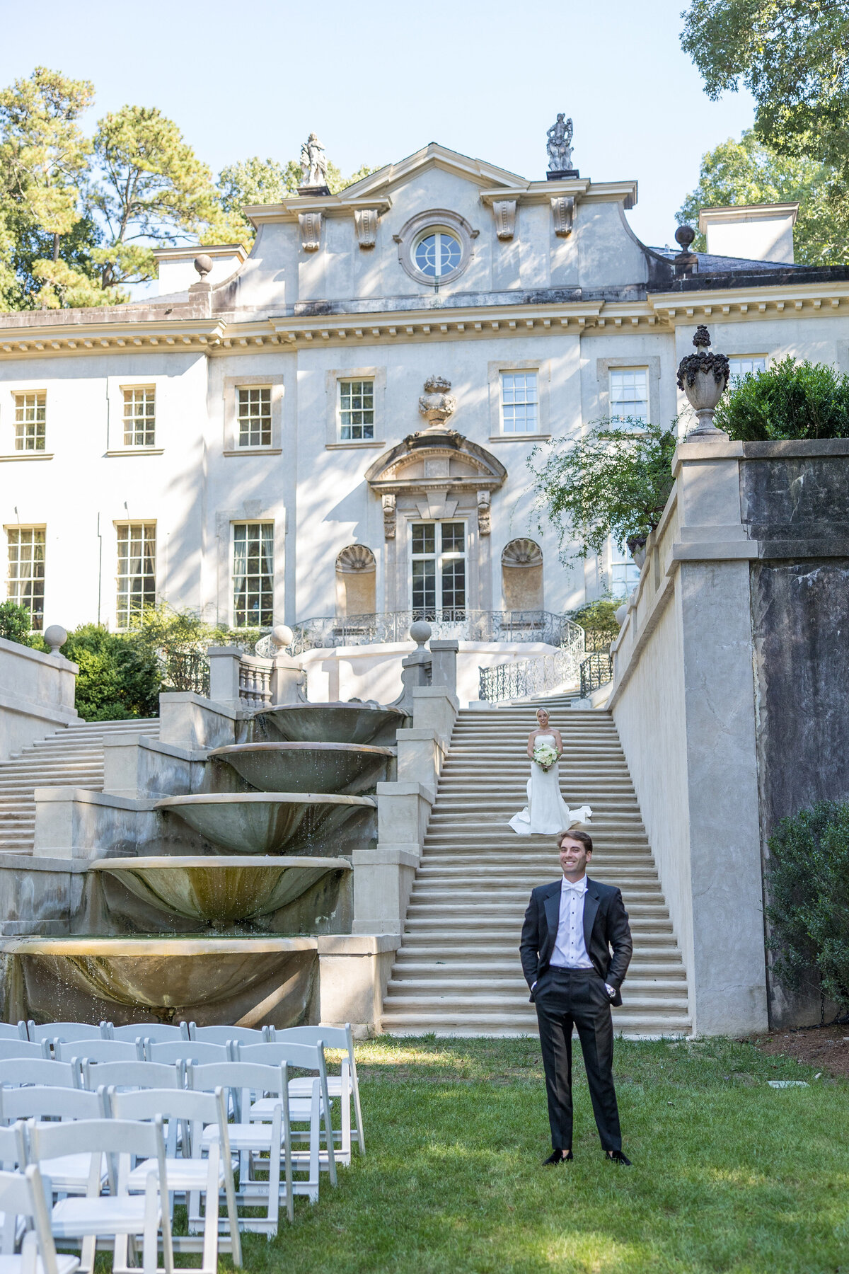 Bride and Groom First Look at Swan House Atlanta