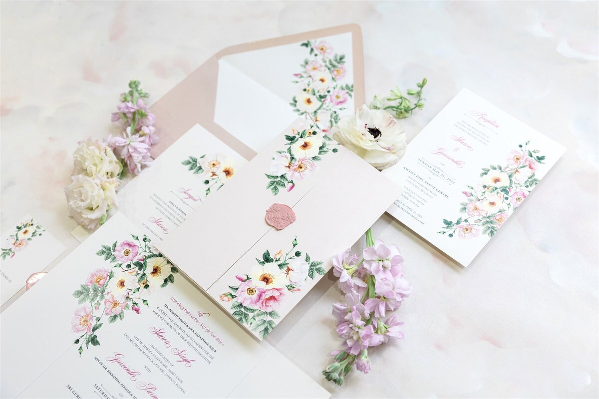 Blush gate-fold wedding invitation 6